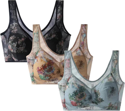 Elle Bloom Ice Silk Lace Bra,Wireless,Pushup,Seamless Bra