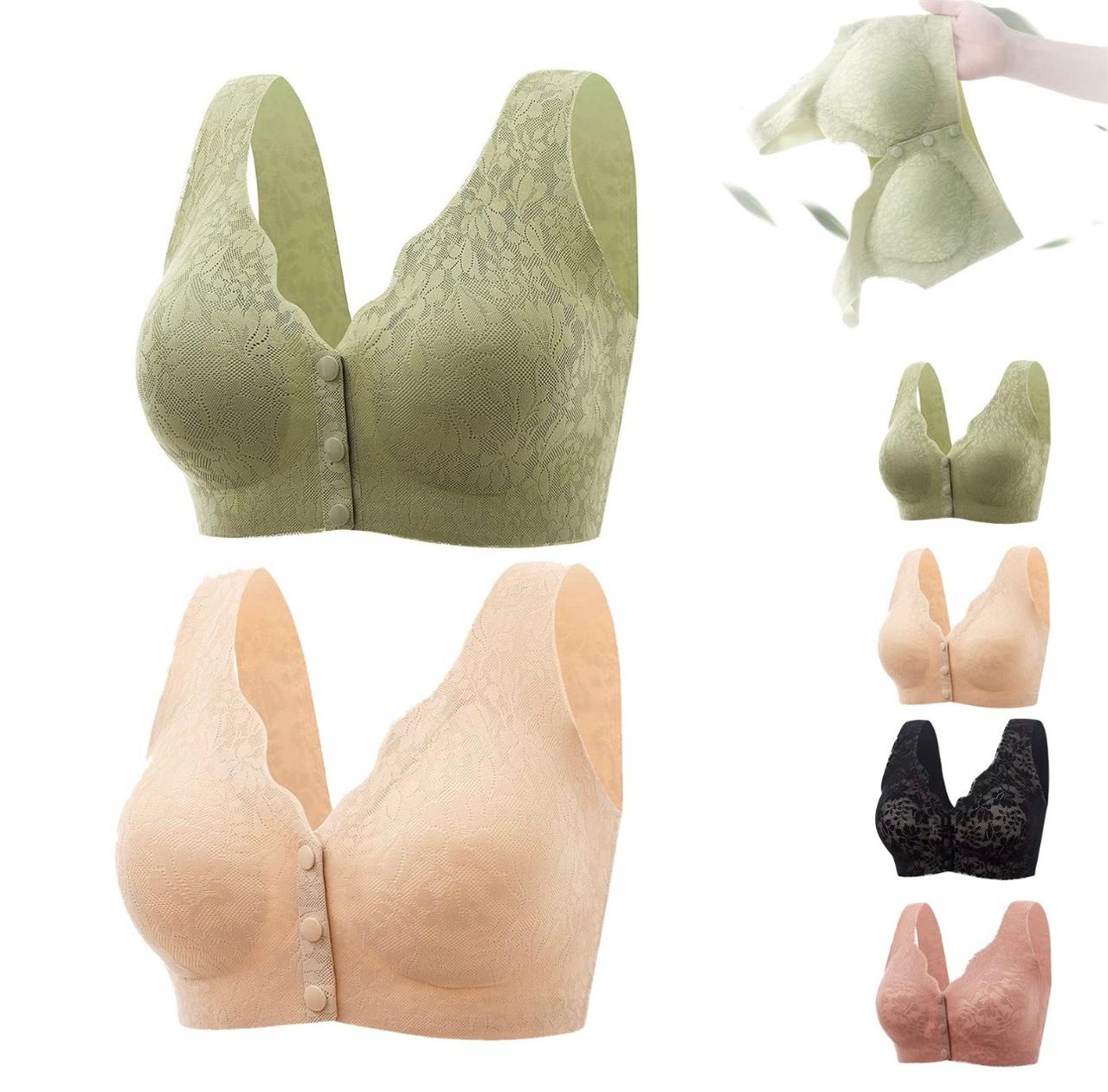 Lace Jacquard Front Button Plus Size comfort Bra, Front button open Bra For Womens