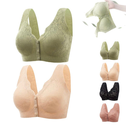 Lace Jacquard Front Button Plus Size comfort Bra, Front button open Bra For Womens
